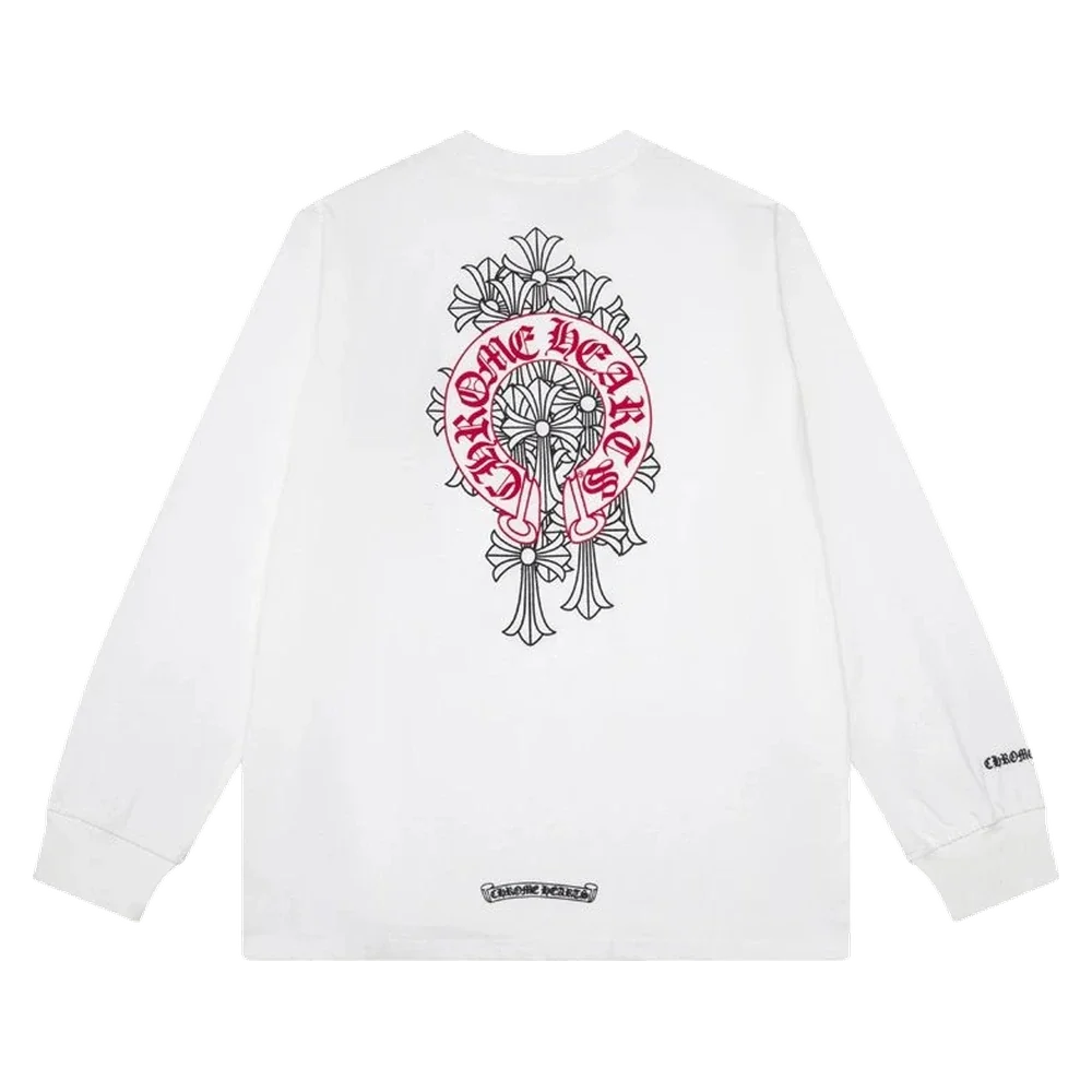 Gothic Cross Long Sleeve — Crimson Crest White