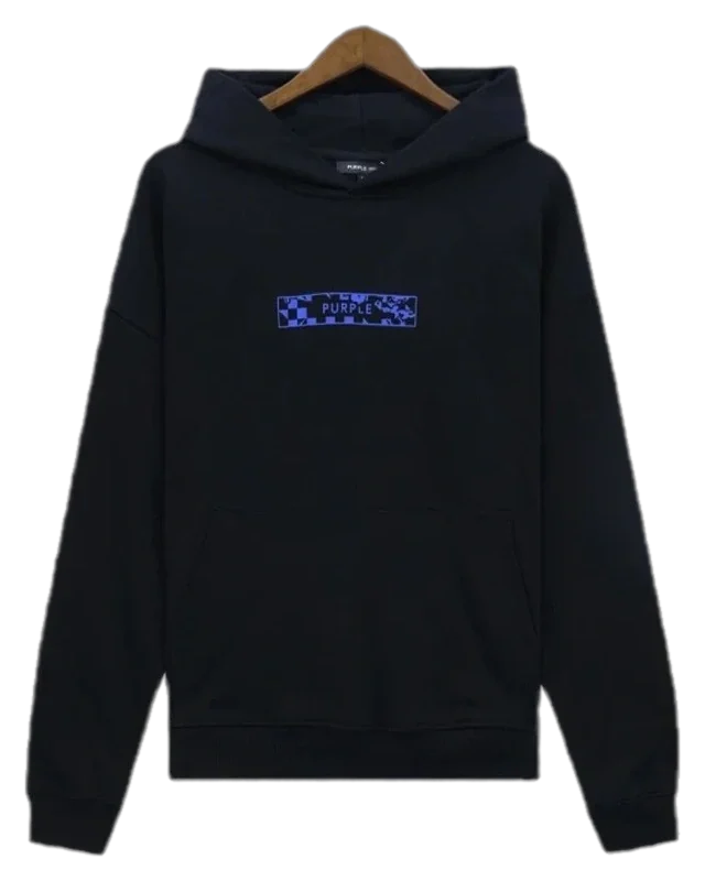 Spiral Script Heavy Hoodie — Black / Blue Print
