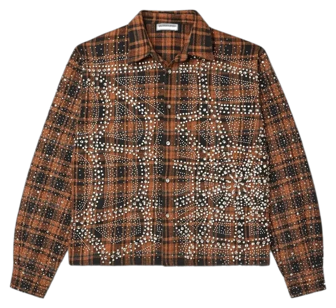 Rhinestone Plaid Shirt Jacket — Cocoa Web