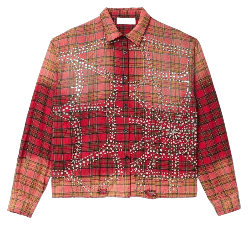 Rhinestone Plaid Shirt Jacket — Crimson Web