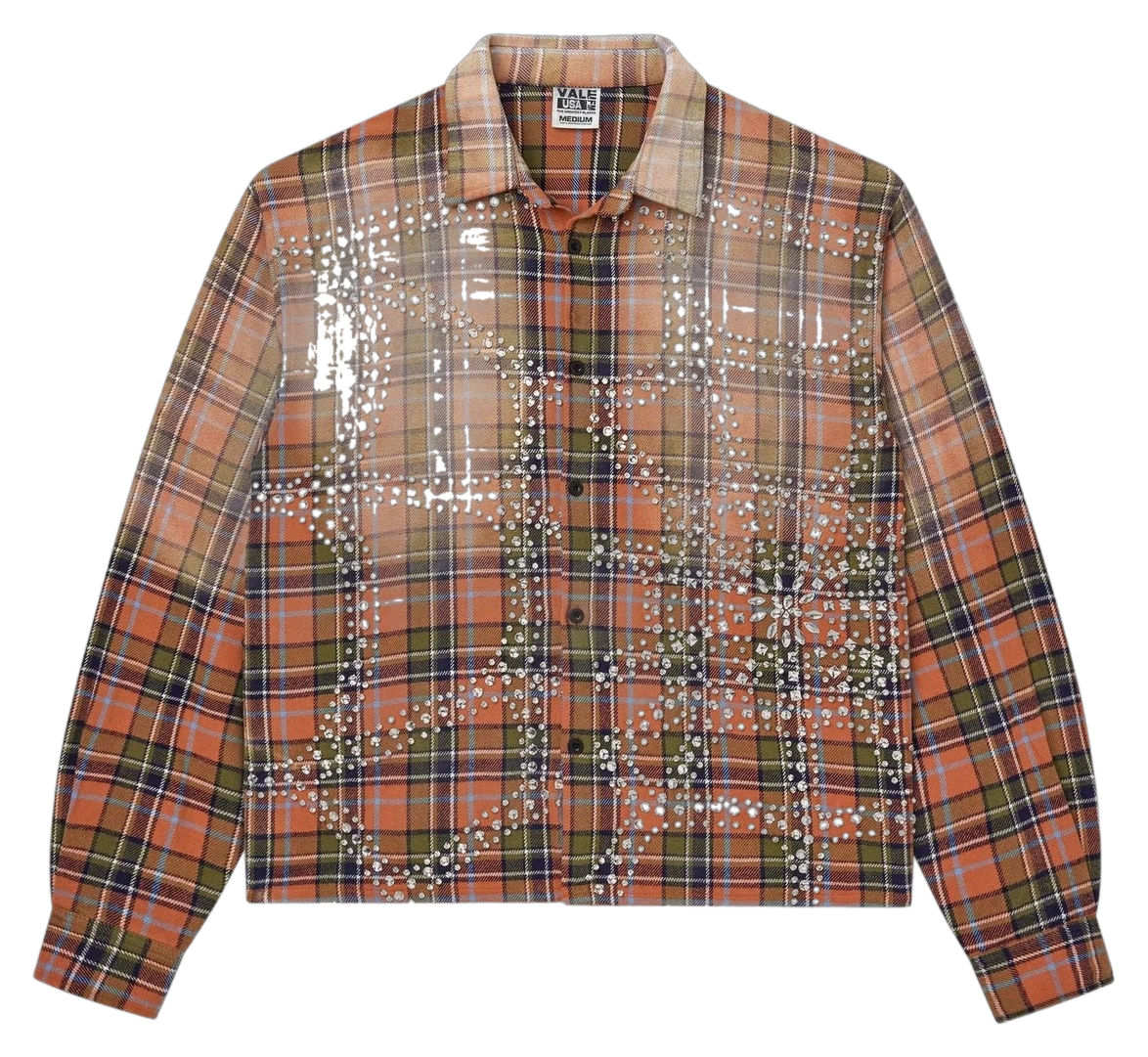 Rhinestone Plaid Shirt Jacket — Sunset Peach