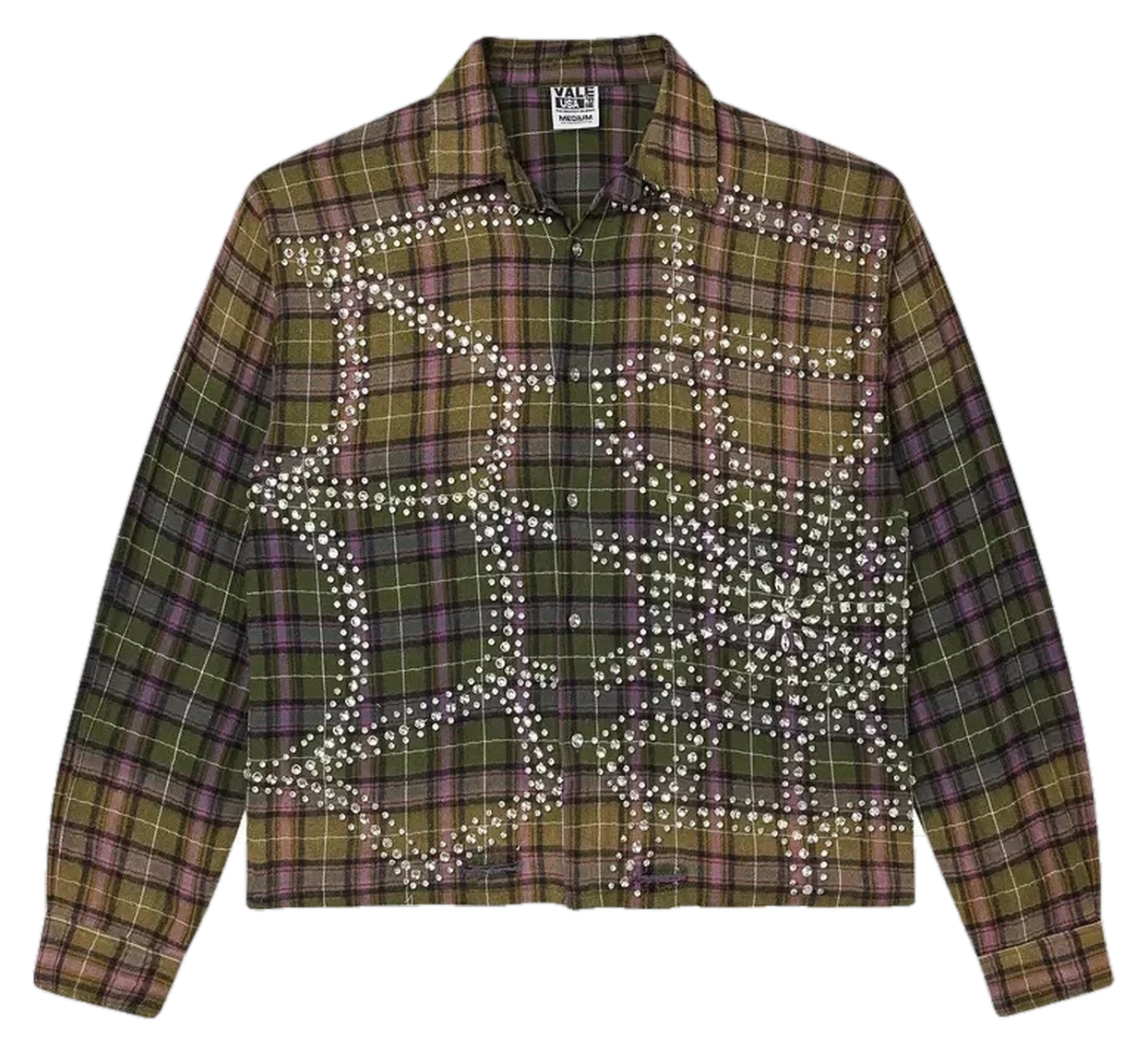 Rhinestone Plaid Shirt Jacket — Olive Web