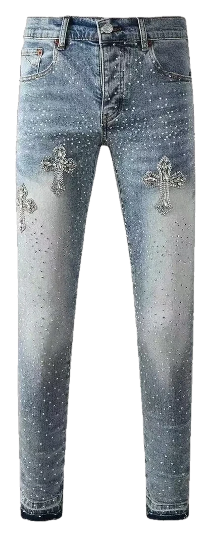Distressed Embroidered Stretch Jeans — Wash No. 65