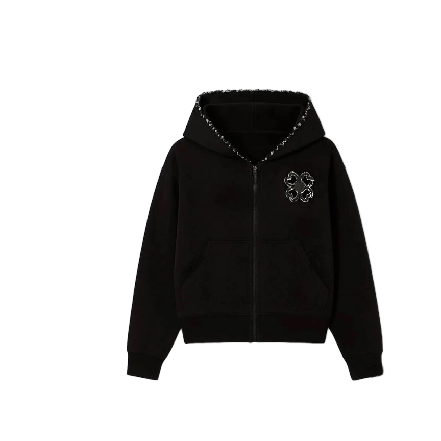 Clover Bloom Zip Hoodie — Black